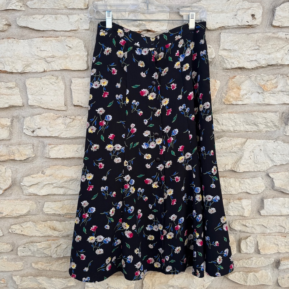 Vintage Koret Petites Black A-Line Skirt with Colorful Floral Design